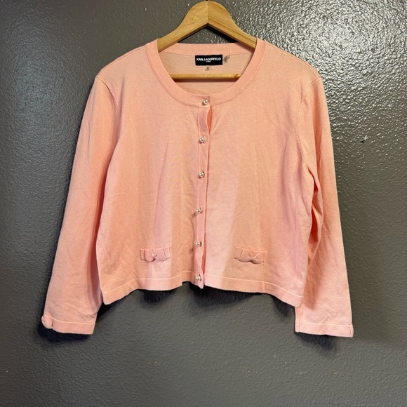Karl Lagerfeld pink pearl button cardigan size XL - Picture 1 of 7